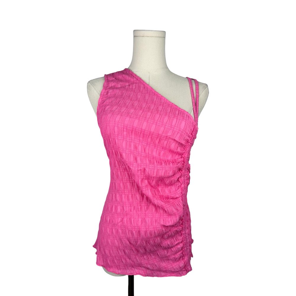 Venus Bubbly Knit Asymmetric One-Shoulder Tank Top in Bright Pink Sz. L NWOT